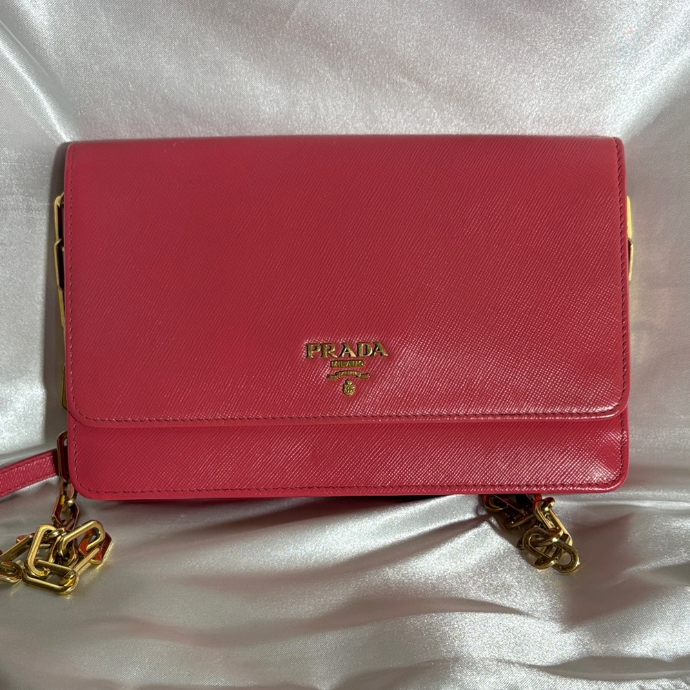 Prada Coral-Pink Saffiano Leather Crossbody with Gold Hardware